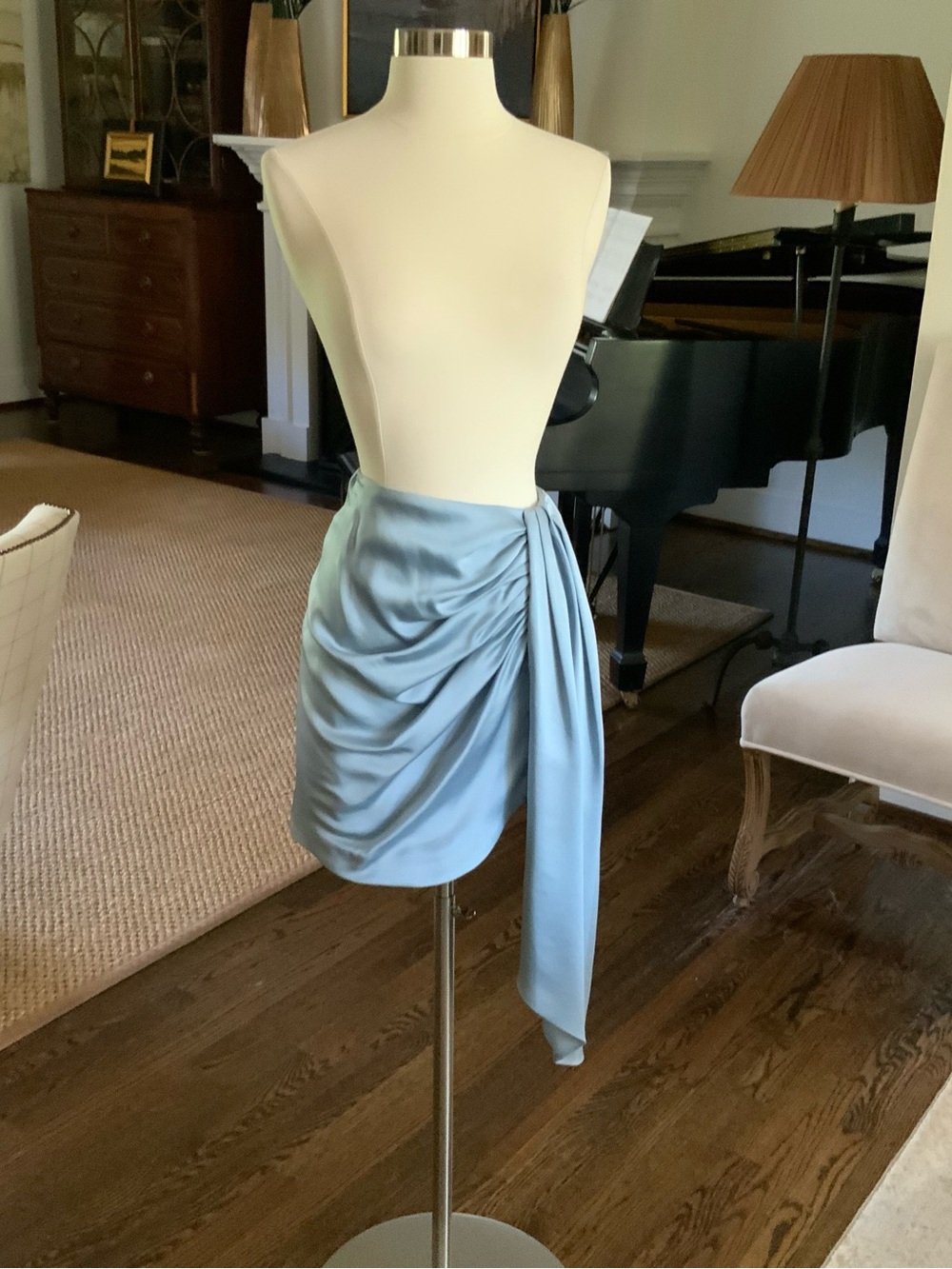 Jonathan Simkhai Sky Blue Draped Satin Mini Skirt with Side Tie